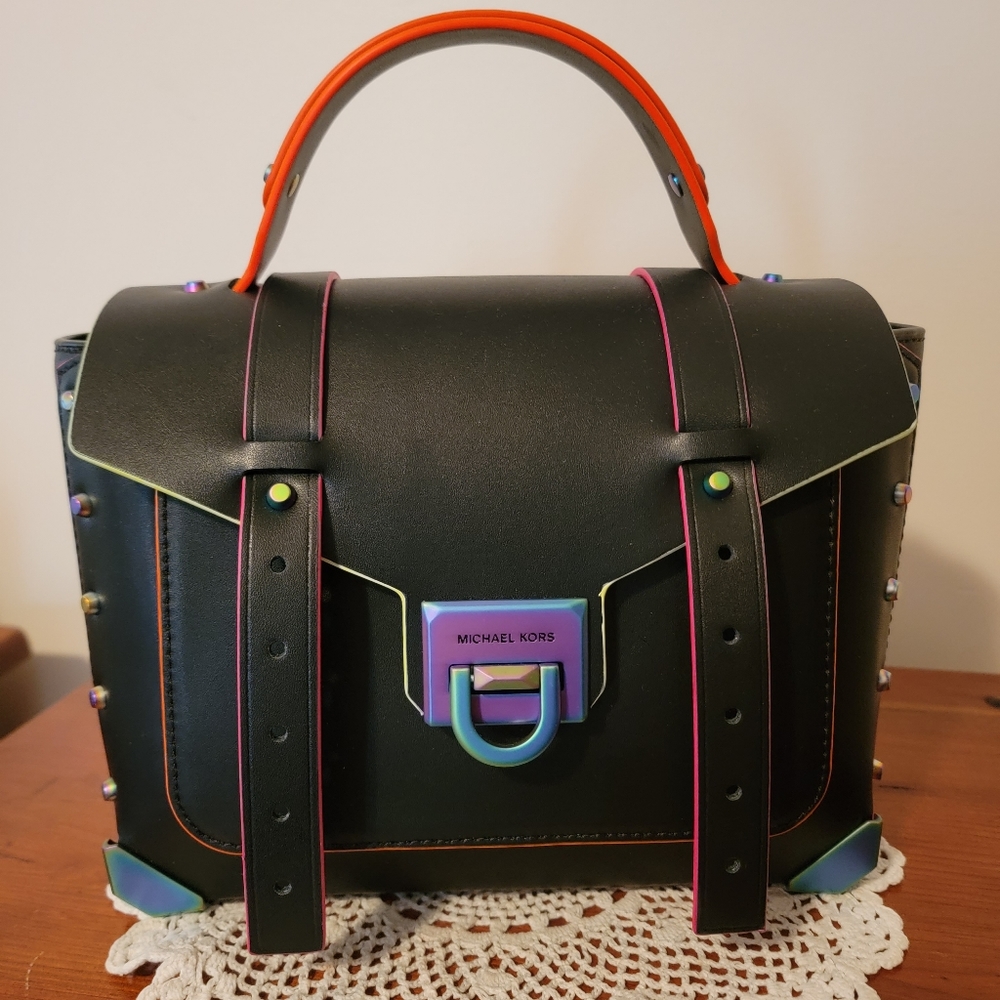 Michael Kors Manhattan crossbody neon trim